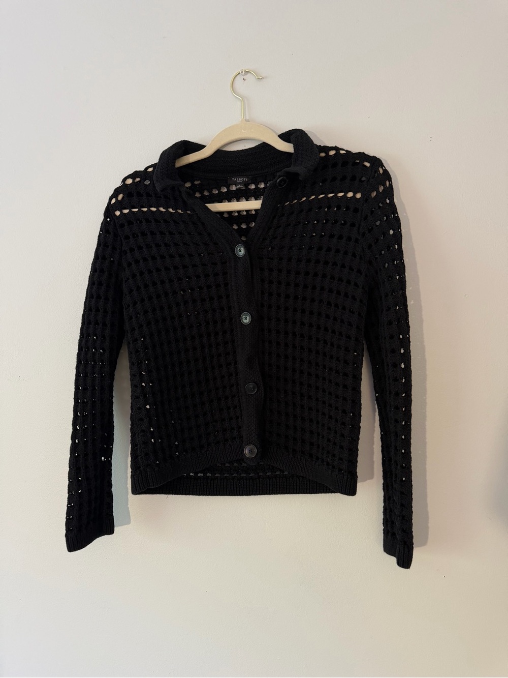 Talbots open stitch polo cardigan top